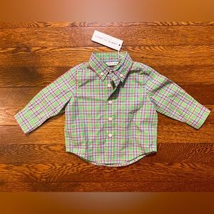 Janie & Jack Green Plaid Collared Long Sleeve Button Down Shirt Size 3-6 Months